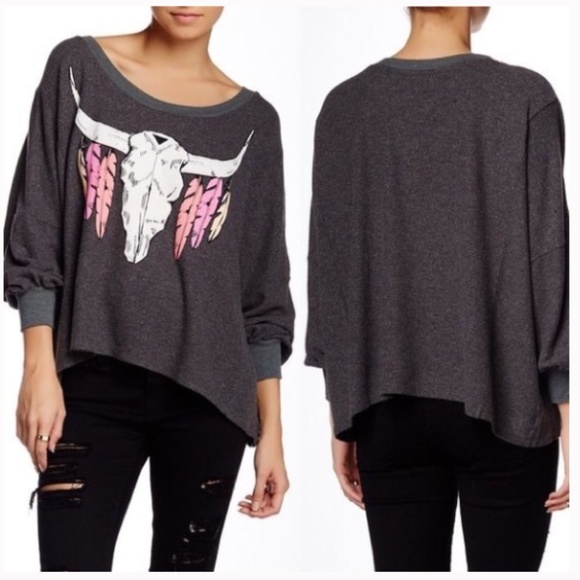 WILDFOX PURPLE NEVADA OUTLAW STEER HEAD AND FEATHERS TOP - Picture 2 of 3